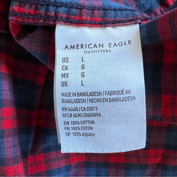 American Eagle 100% Cotton Checkered Plaid Button Down Shirt Men’s Size L - Picture 3 of 7